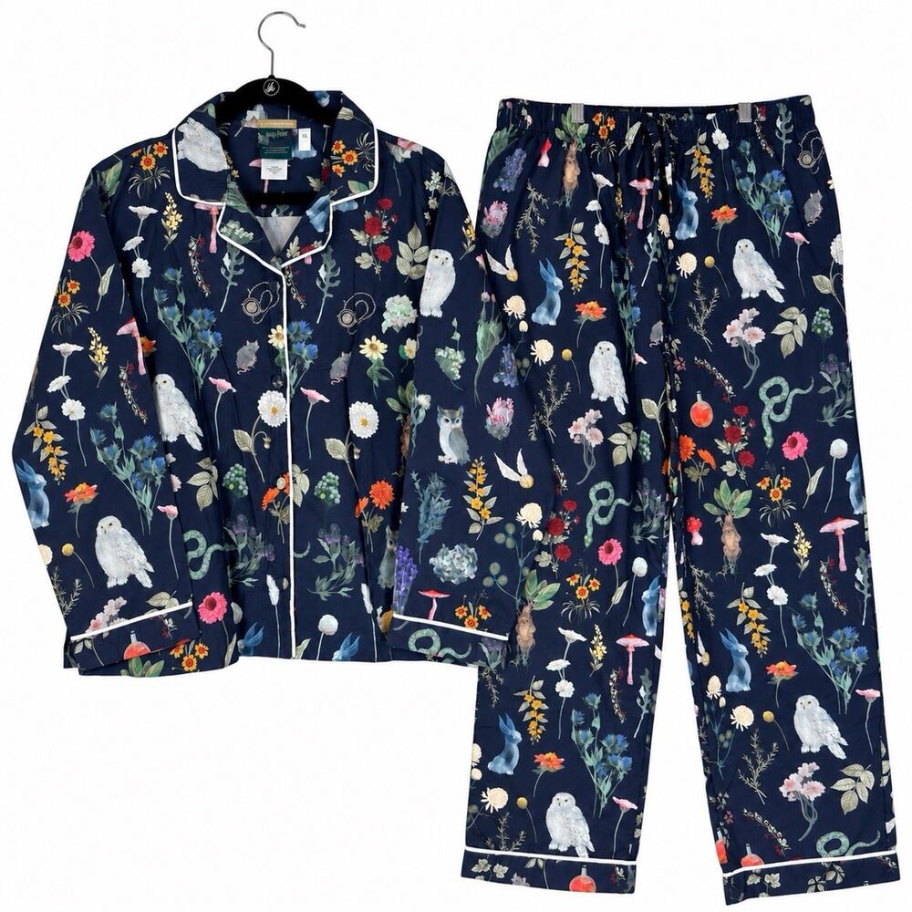 Pottery Barn Teen Harry Potter Pajama Set Size XL Herbology Navy Cotton Graphic